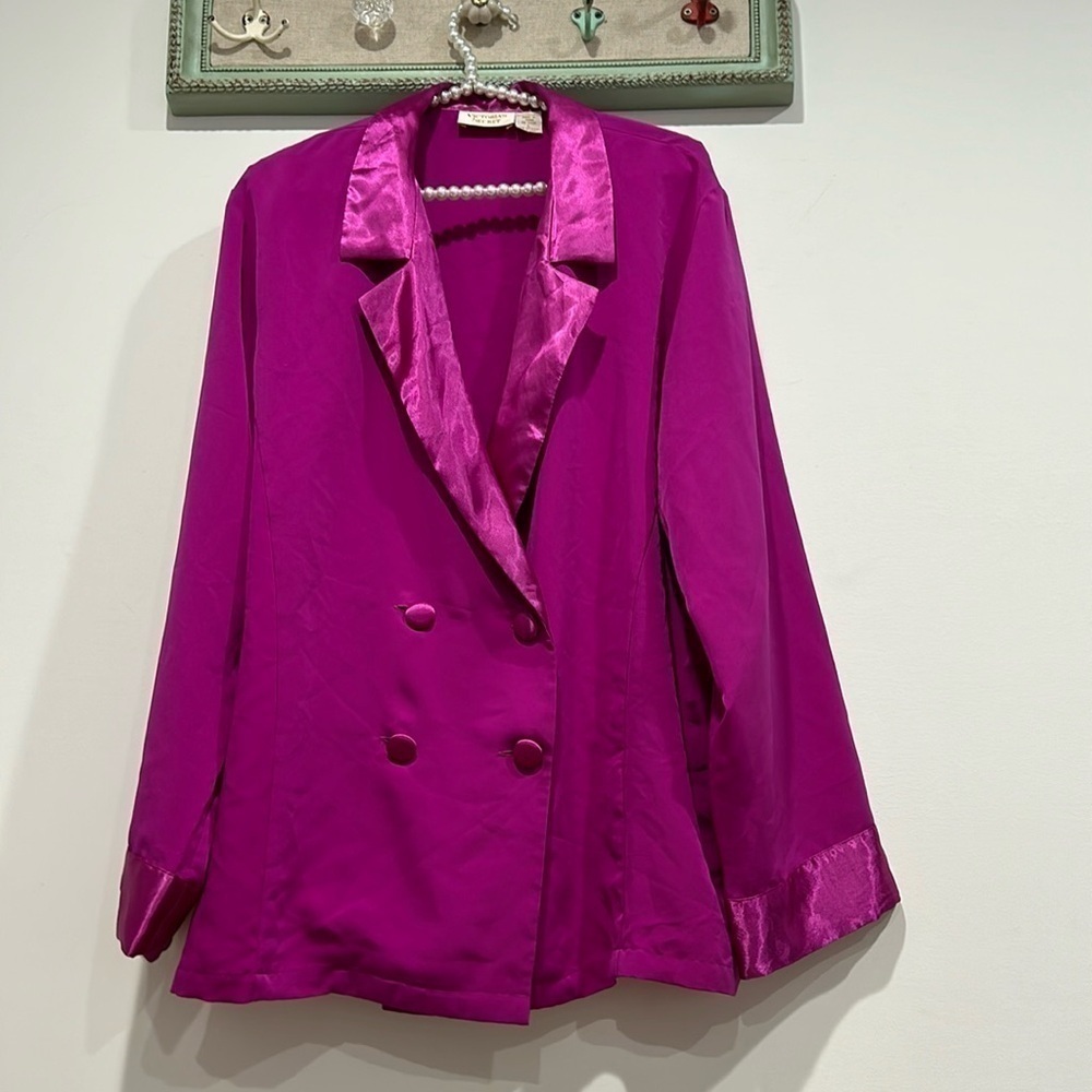 Vintage Victoria's Secret Purple double button satin Blazer Jacket Size Large